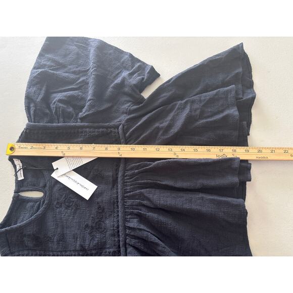 Unsubscribed Women Size 2 Black Smocked Peplum Floral Boho Sleeve Short Blouse - Picture 9 of 13